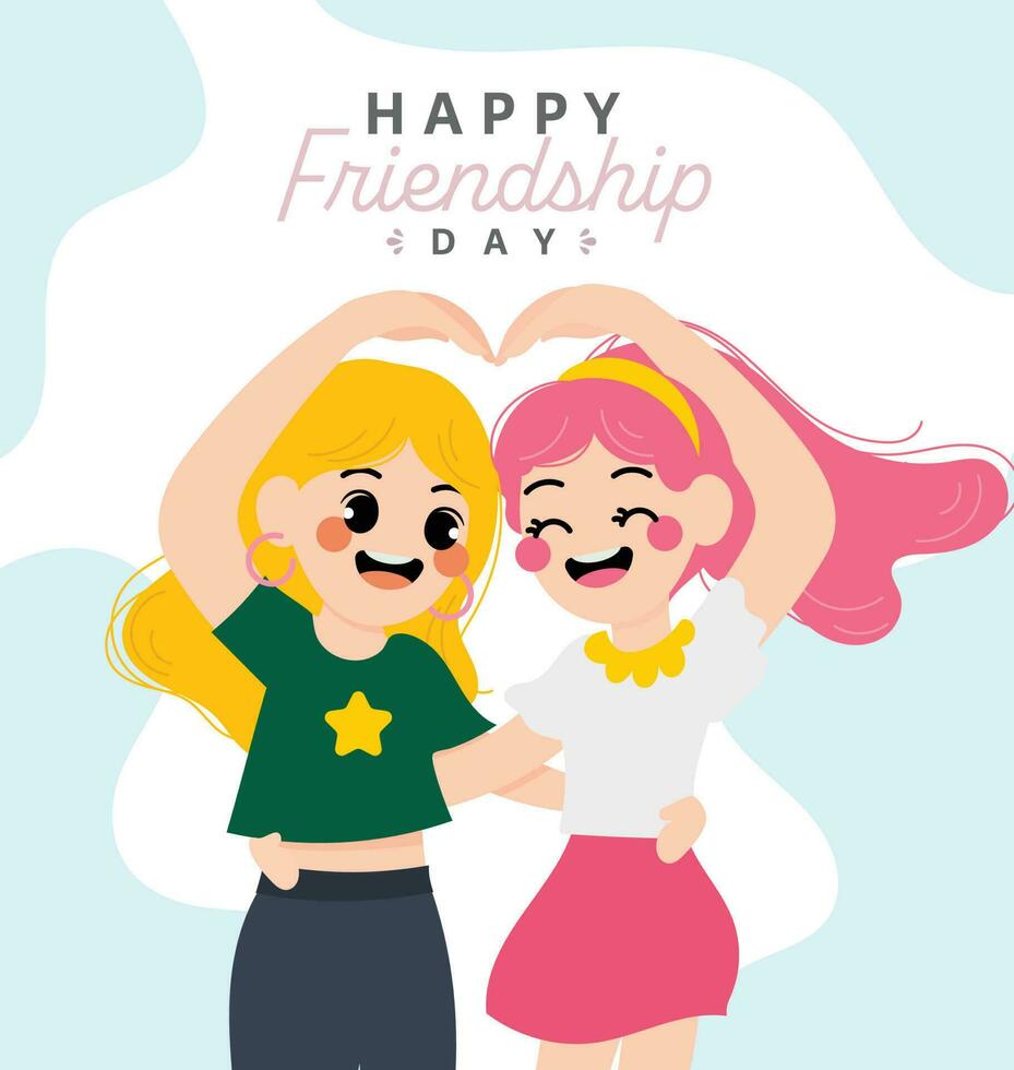 eben süß Design Vektor Teen Mädchen glücklich Freundschaft Tag