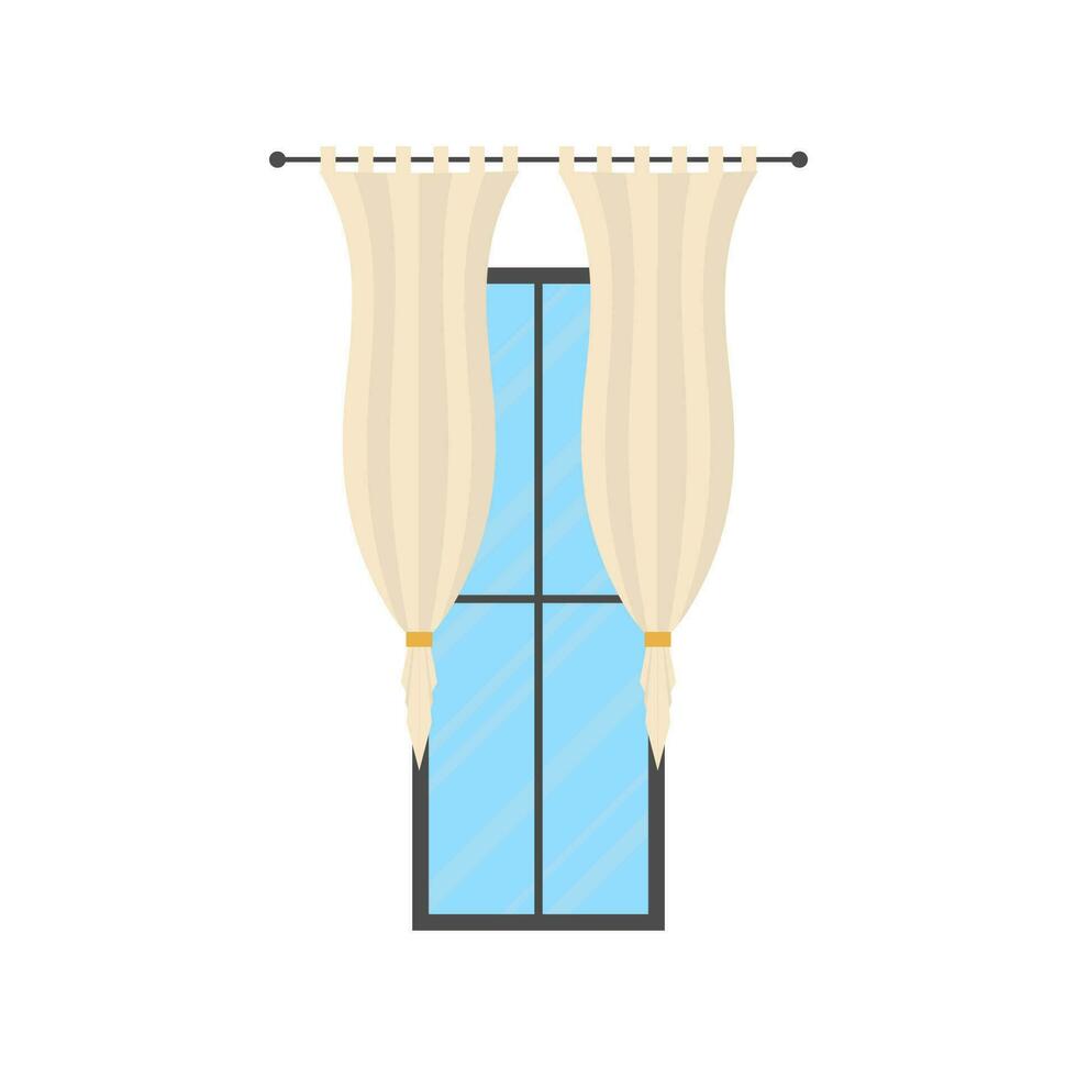 groß Fenster mit Vorhang. isoliert. eben Stil. vektor