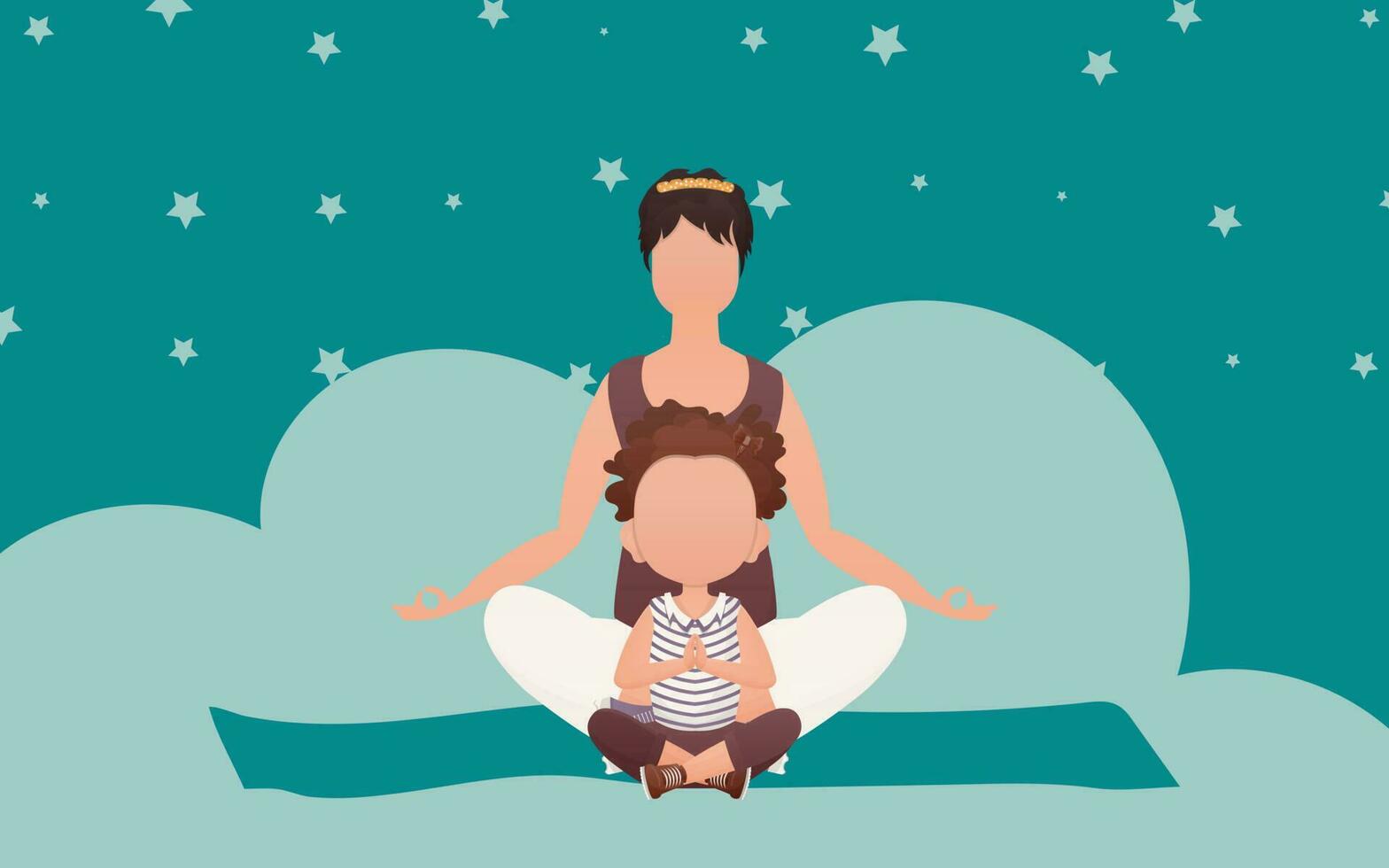 Mama und Tochter sind meditieren. Karikatur Stil. Meditation und Konzentration Konzept. Vektor Illustration.