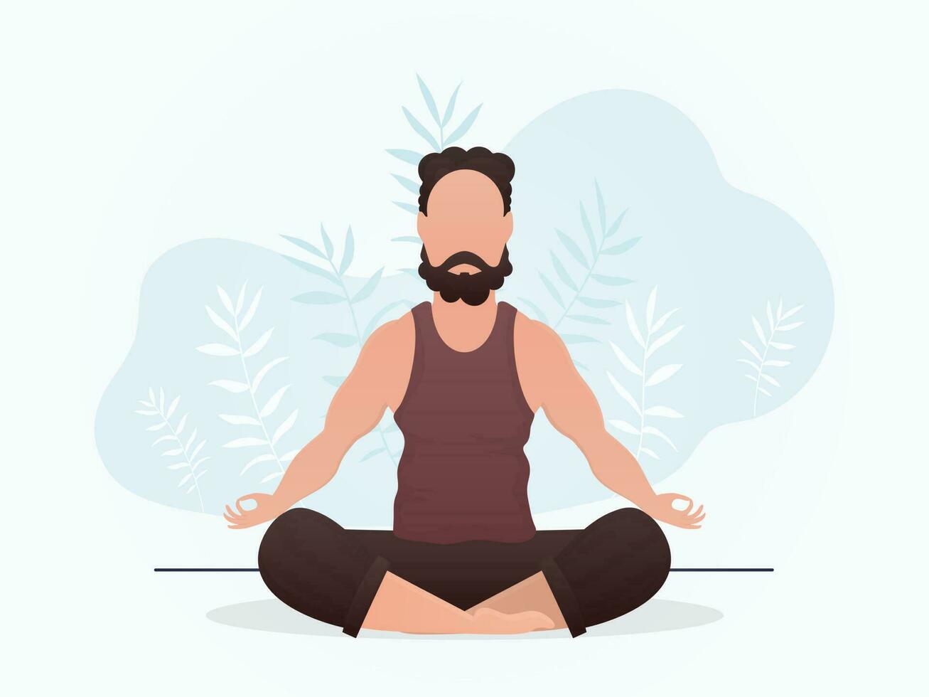 en kille med en stark fysik sitter mediterar i de lotus placera. meditation. tecknad serie stil. vektor