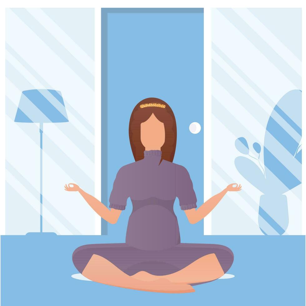 kvinna mediterar. friska livsstil begrepp. tecknad serie stil. vektor