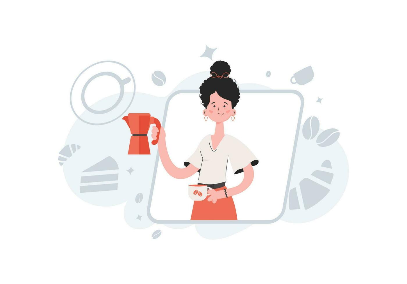 en kvinna är midjedjup i henne händer innehav en kopp. kaffe affär. element för presentationer, webbplatser. vektor