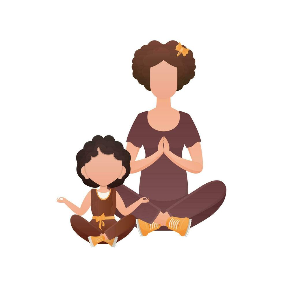 Mama und Tochter Yoga. Karikatur Stil. isoliert auf Weiß Hintergrund. Bisherige Illustration. vektor