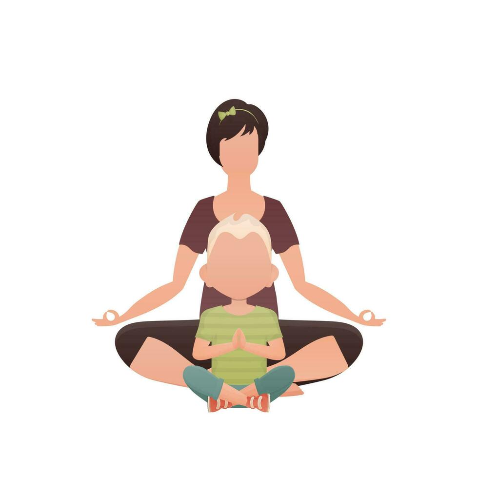en kvinna och en liten pojke är Sammanträde mediterar. isolerat. tecknad serie stil. vektor
