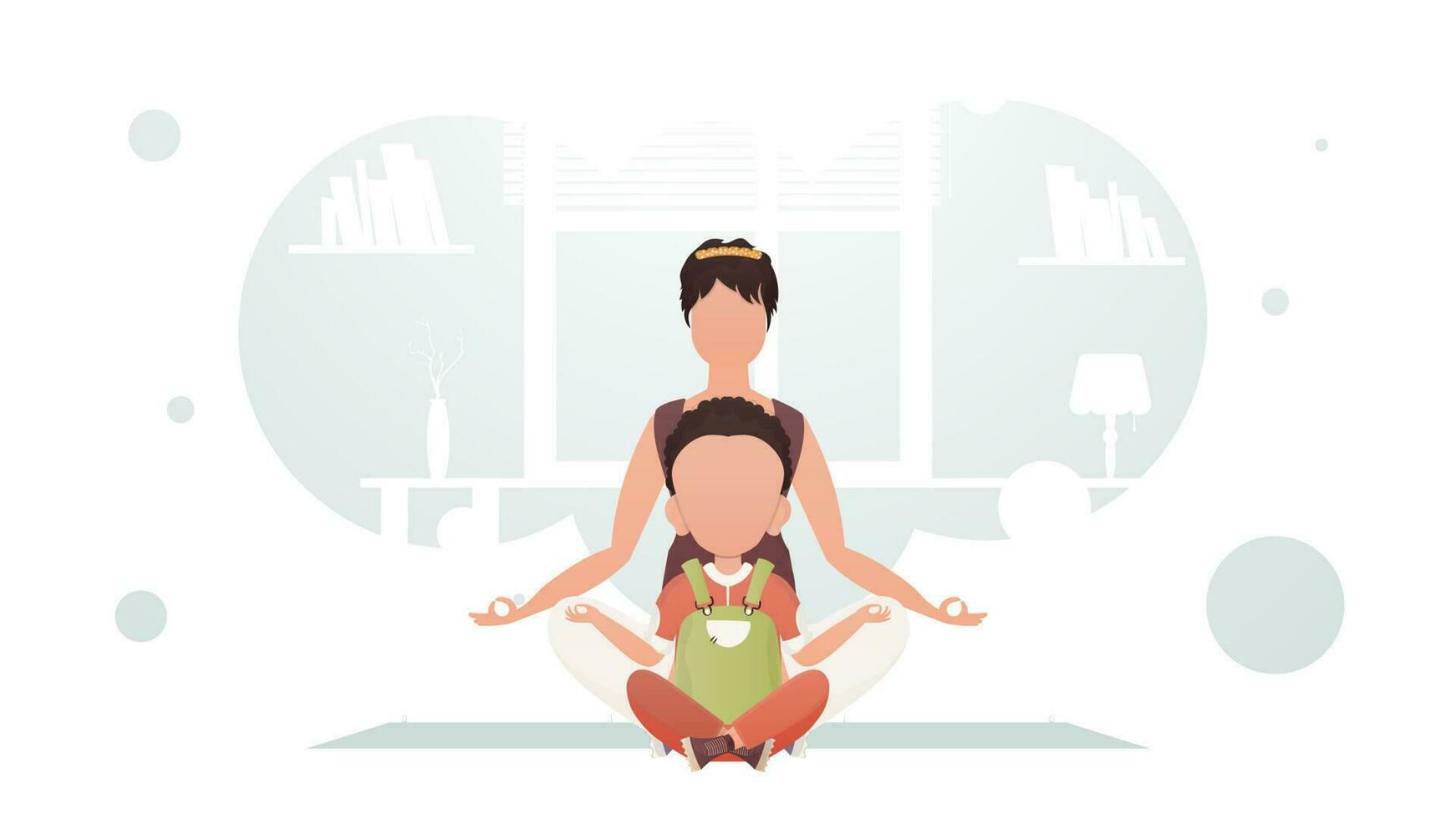 mamma och son är Sammanträde mediterar i de lotus placera. meditation. tecknad serie stil. vektor