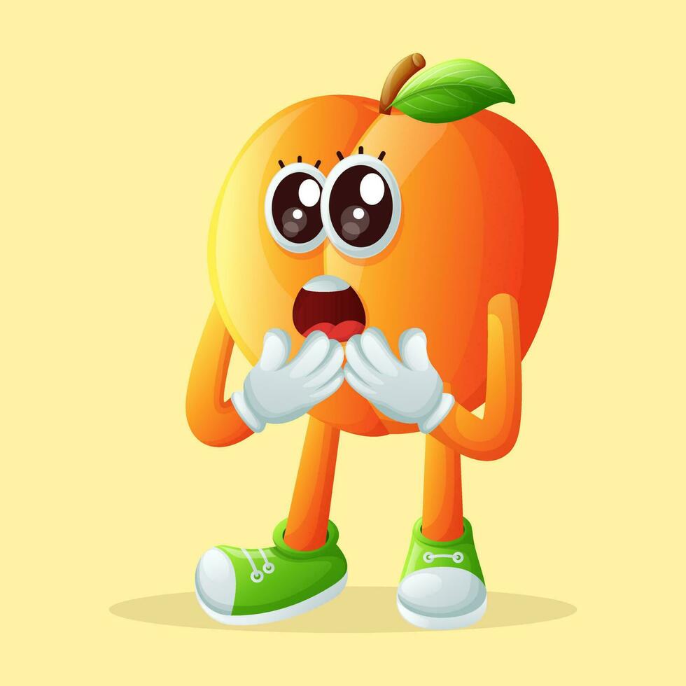 söt aprikos karaktär med en överraskad ansikte och öppen mun vektor