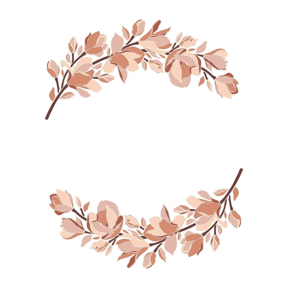 blommig ram, krans med magnolia blomning blommor. vektor