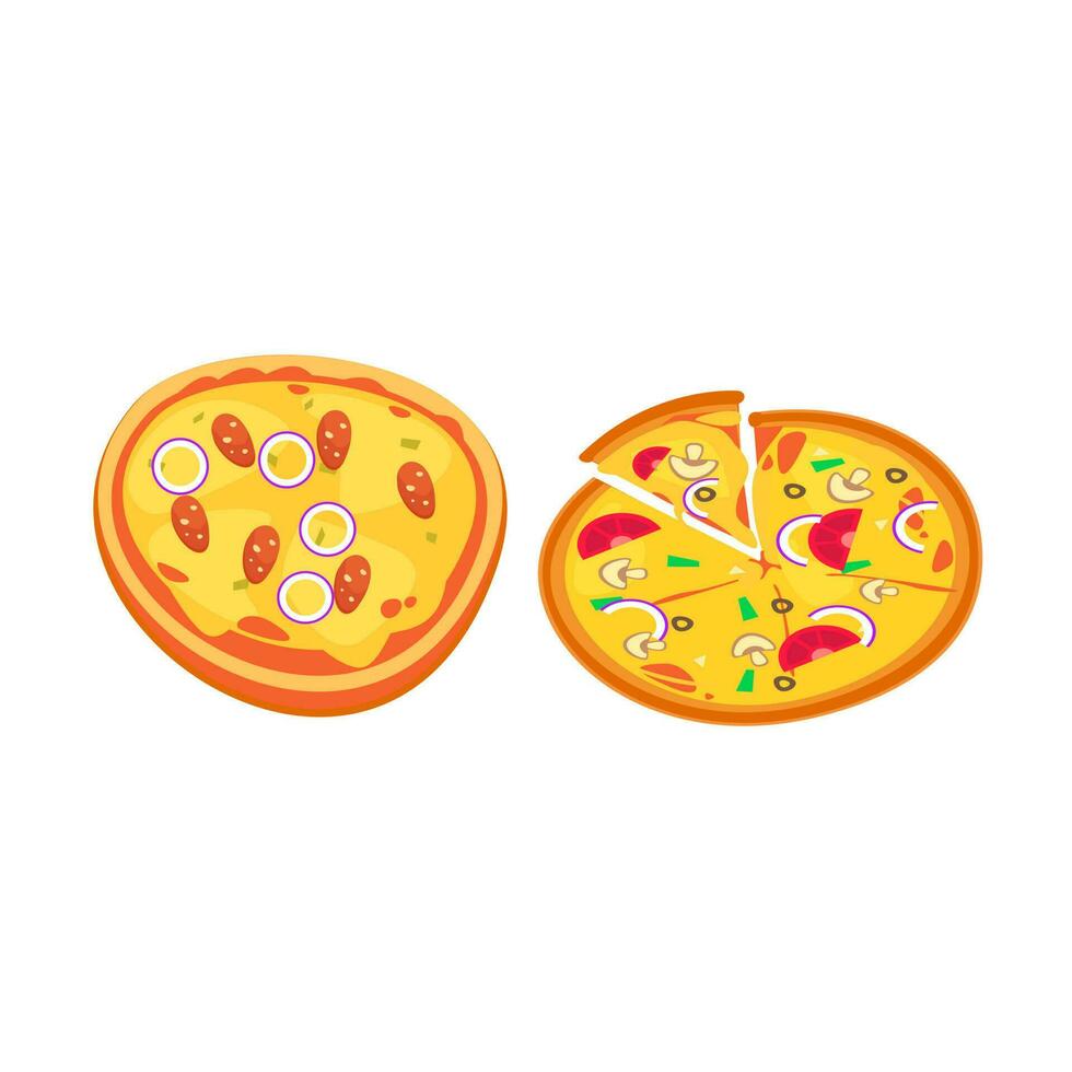 Pizza Scheibe Symbol Vektor. Pizza Scheibe mit geschmolzen Käse. Scheibe von Peperoni Pizza. Vektor Clip Kunst Illustration mit einfach Steigungen. Karikatur Aufkleber im Comic Stil mit Kontur.