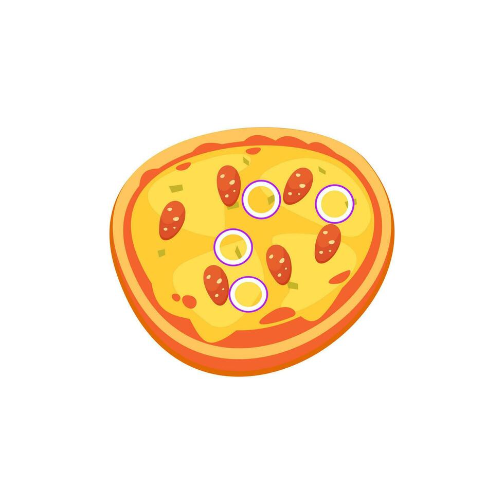 Pizza Scheibe Symbol Vektor. Pizza Scheibe mit geschmolzen Käse. Scheibe von Peperoni Pizza. Vektor Clip Kunst Illustration mit einfach Steigungen. Karikatur Aufkleber im Comic Stil mit Kontur.