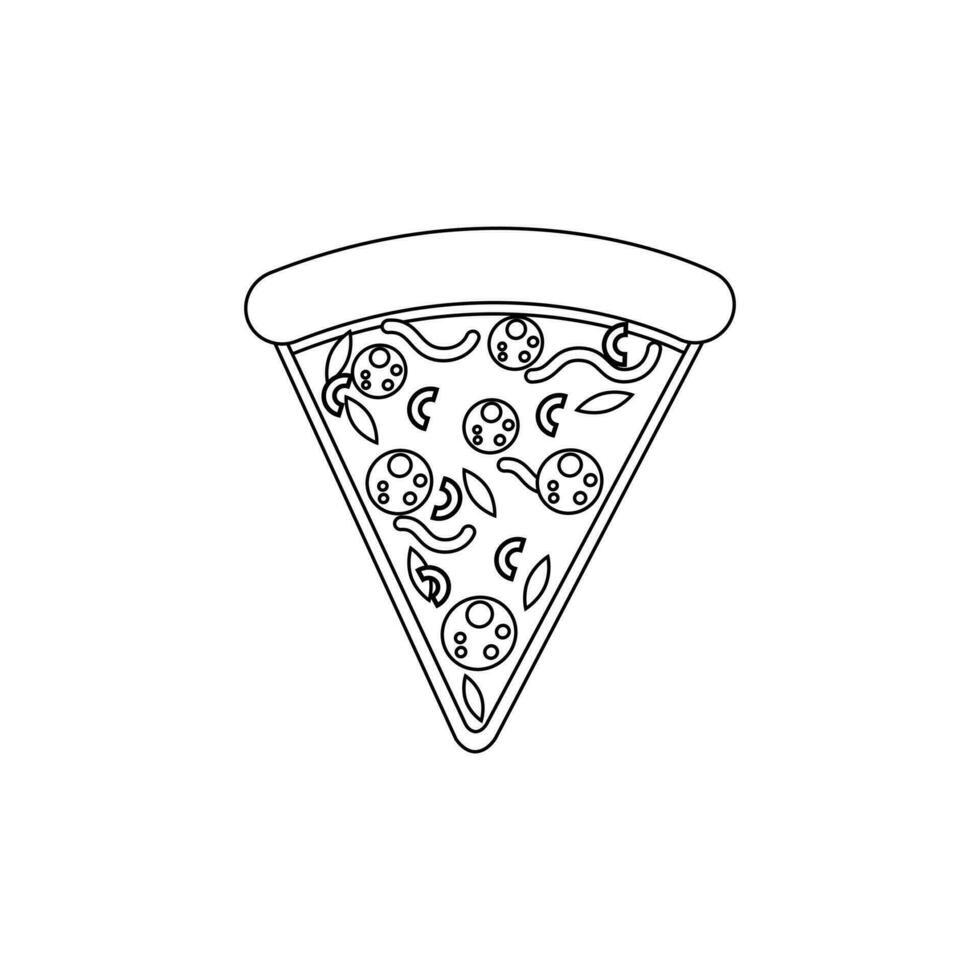 Pizza Scheibe Linie Symbol. Pizza eben Linie Symbol. Pizza Scheibe mit Peperoni eben Symbol zum Apps und Webseiten. Vektor dünn Zeichen von Italienisch schnell Essen Cafe Logo. Pizzeria Illustration.