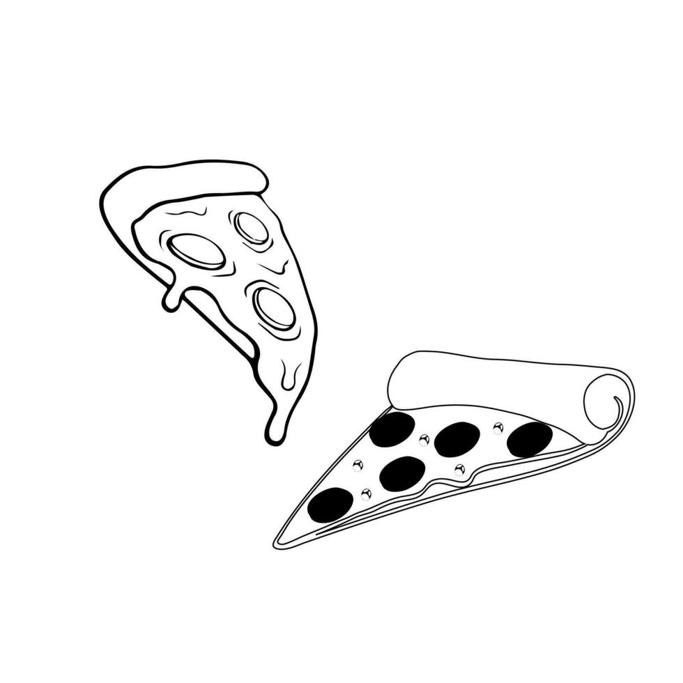 Pizza Scheibe Linie Symbol. Pizza eben Linie Symbol. Pizza Scheibe mit Peperoni eben Symbol zum Apps und Webseiten. Vektor dünn Zeichen von Italienisch schnell Essen Cafe Logo. Pizzeria Illustration.