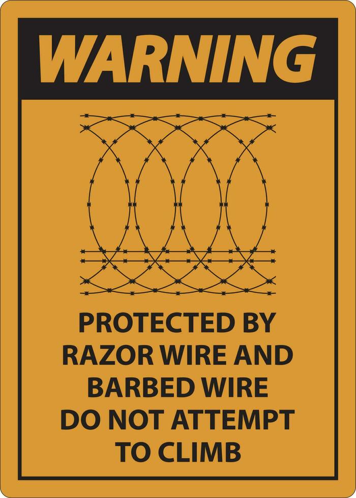 Warnung geschützt durch Rasierer Draht und mit Widerhaken Kabel, tun nicht steigen Zeichen vektor