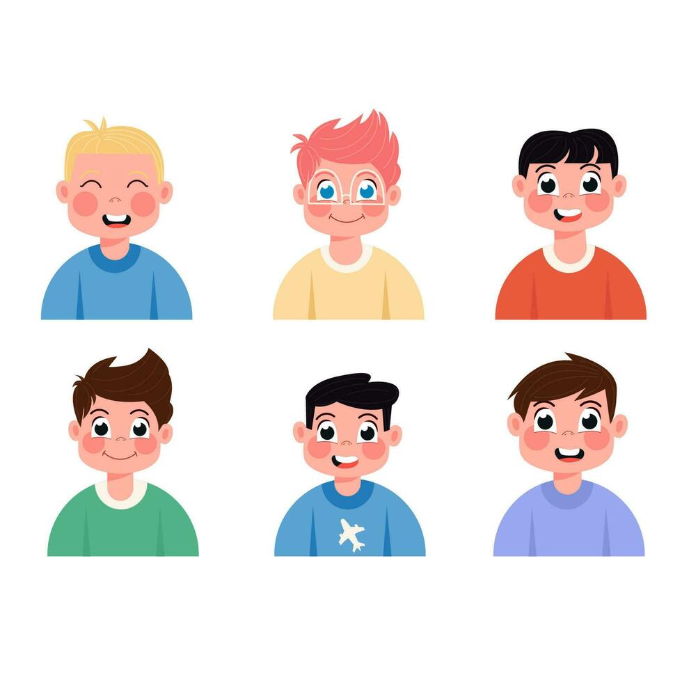 barns avatars av Lycklig Pojkar platt stil vektor
