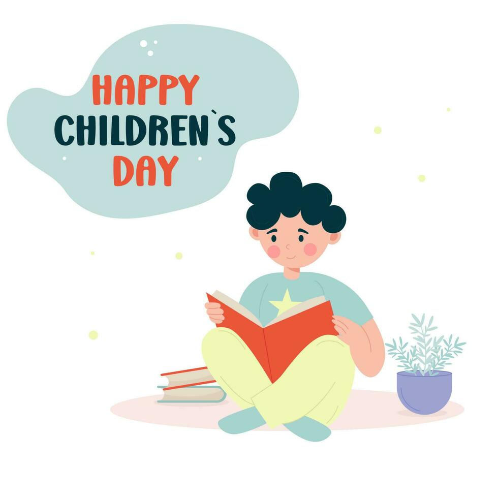 glücklich Kinder- Tag Junge lesen ein Buch im eben Hintergrund vektor