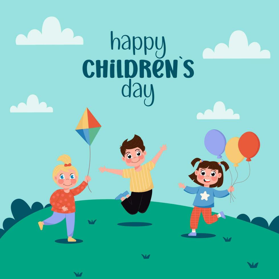 glücklich Kinder- Tag im ein eben Hintergrund vektor