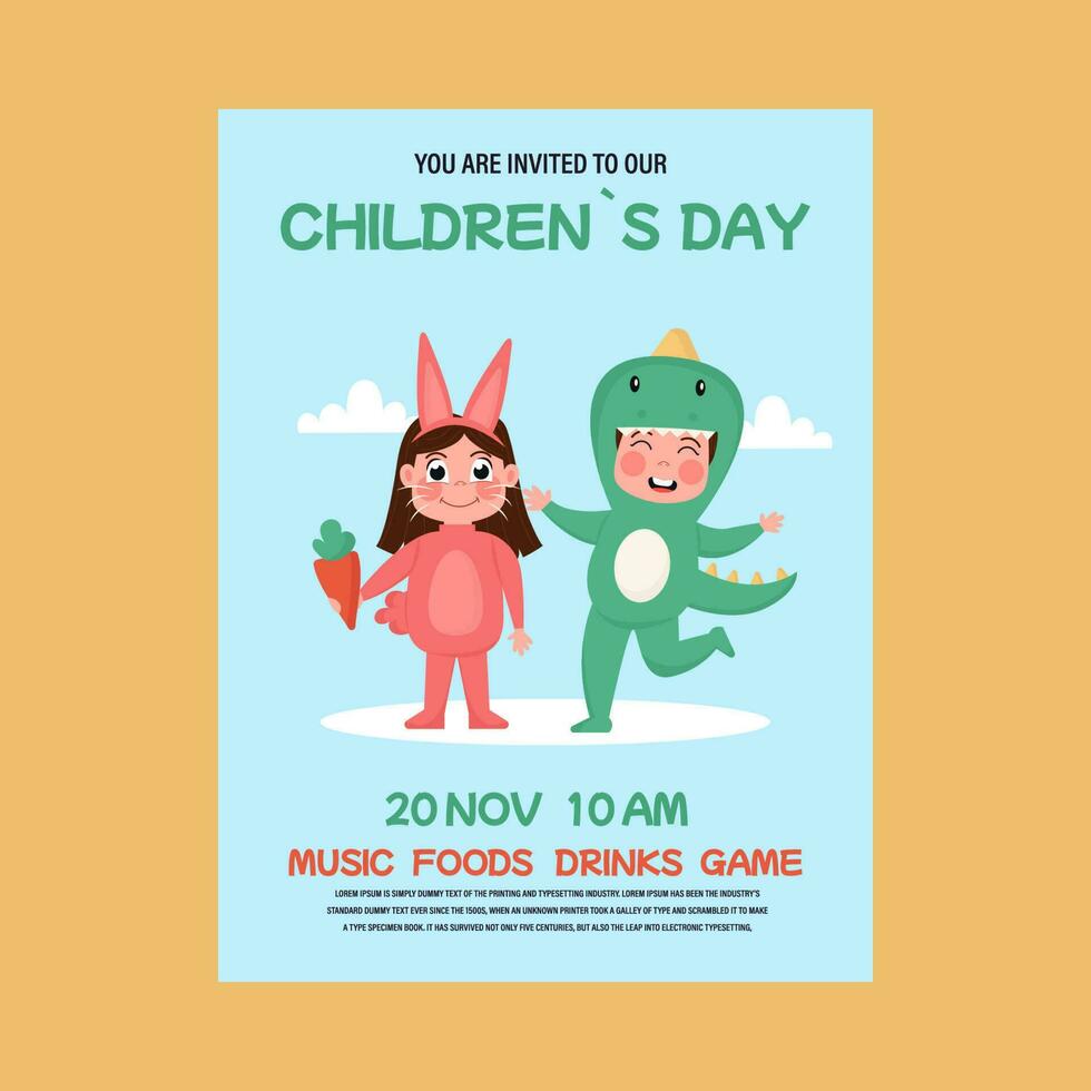 Einladung, Flyer zum ein Kinder- Tag Party. Kinder im Kostüme vektor