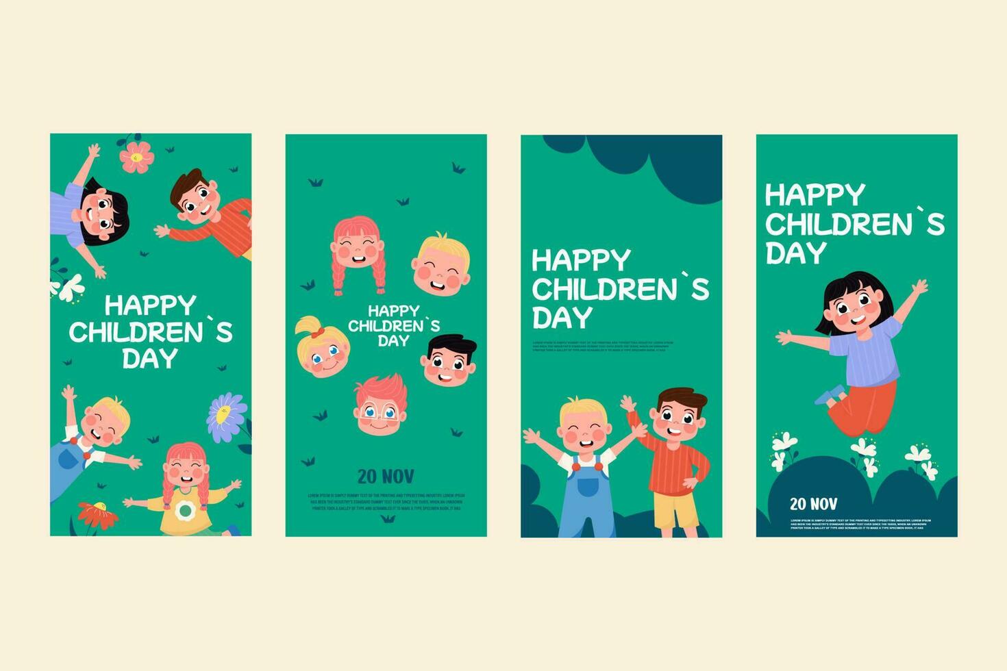 platt stil Lycklig barns dag social media samling. Instagram berättelser vektor