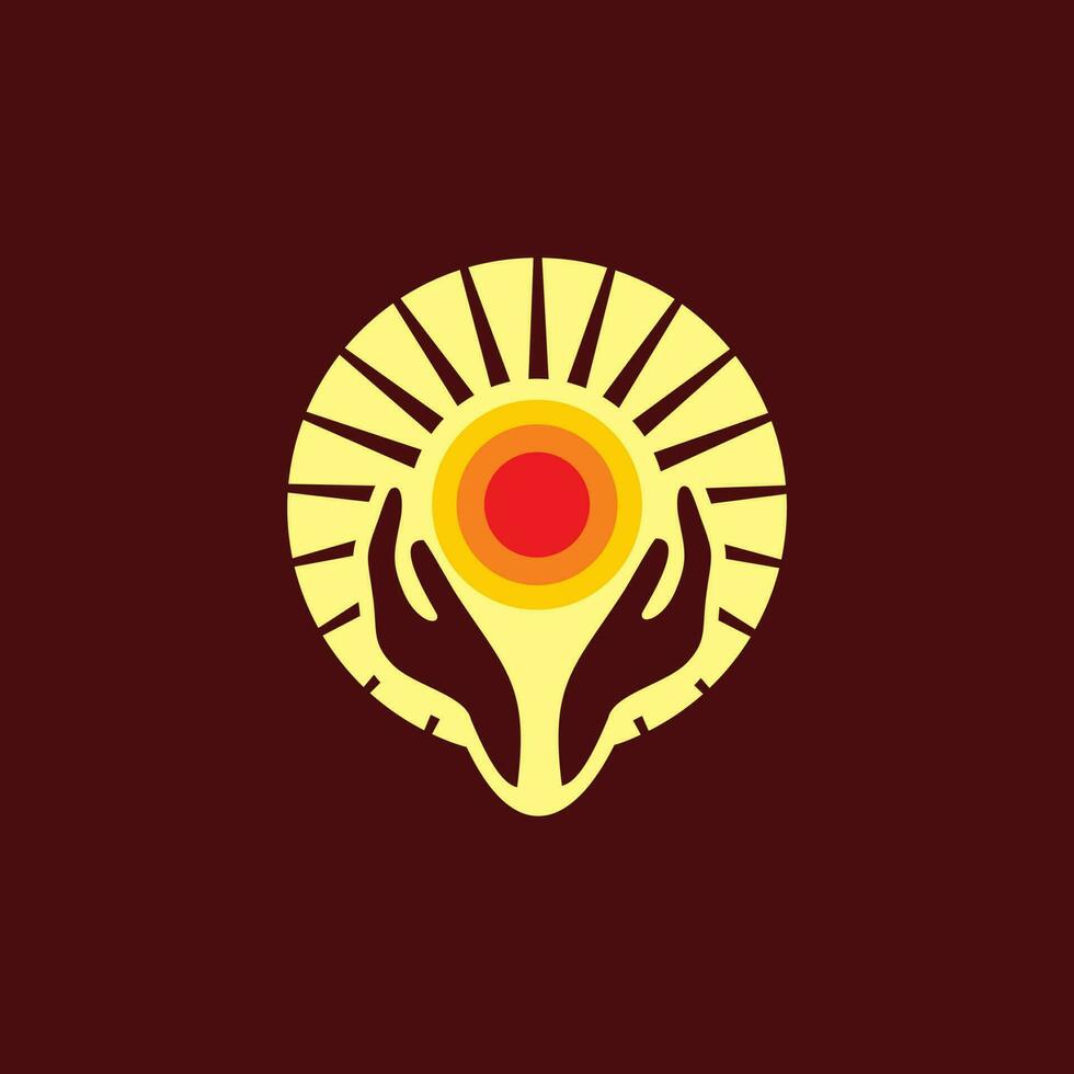 Hand und Sonne Logo Design, geeignet zum humanitär Organisationen, gemeinnützig Gemeinschaften vektor