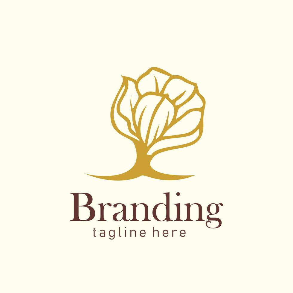 gyllene blomma träd logotyp design, lämplig för hotell företag eller värdshus villor och de tycka om vektor