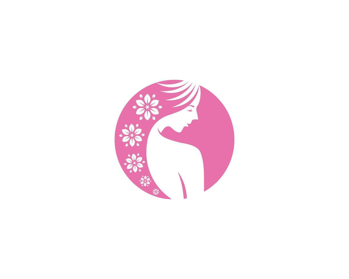 Schönheit Frauen Haar Salon kosmetisch Logo Design natürlich Blume Vektor Illustration.