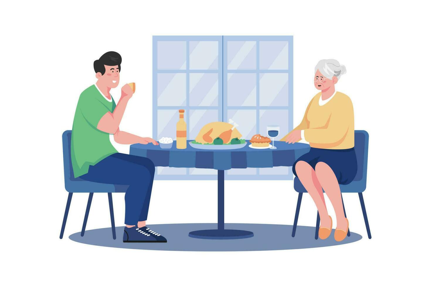 des Mannes nett Mittagessen mit Mutter auf Damen Tag vektor