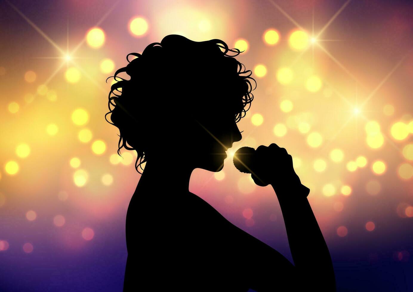 weiblich Sänger auf ein Bokeh Beleuchtung Hintergrund vektor