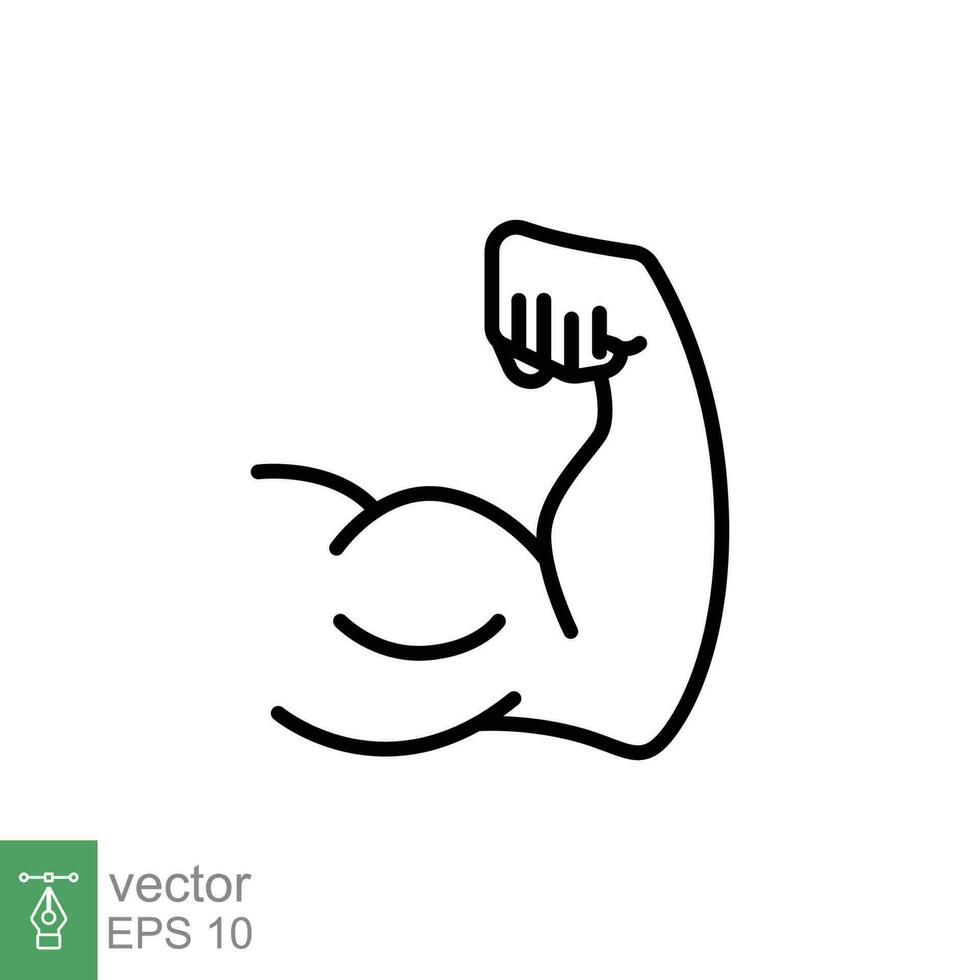 muskel ikon. enkel översikt stil. stark ärm, styrka, biceps, böja, hand, kropp tillväxt, kraft begrepp. tunn linje symbol. vektor symbol illustration isolerat på vit bakgrund. eps 10.