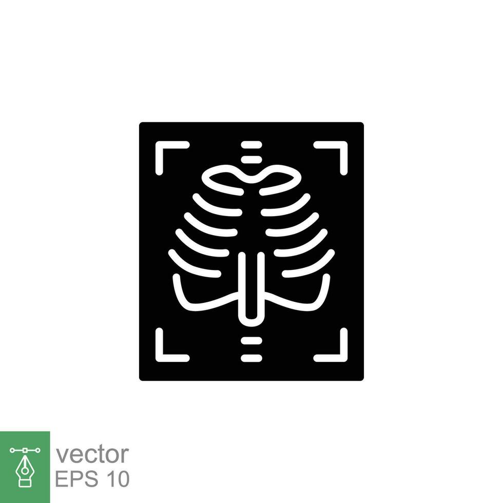 röntgen ikon. enkel fast stil. radiologi, röntgen, bröst, lunga, skanna, ben, teknologi, medicinsk begrepp. svart silhuett, glyf symbol. vektor symbol illustration isolerat på vit bakgrund. eps 10.