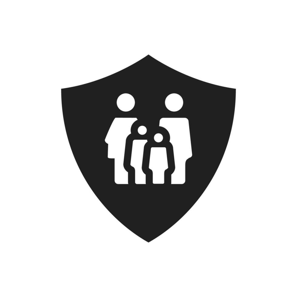 Familie unter Regenschirm Symbol im eben Stil. Familie Schutz Vektor Illustration auf Weiß isoliert Hintergrund. Familie Versicherung Geschäft Konzept.