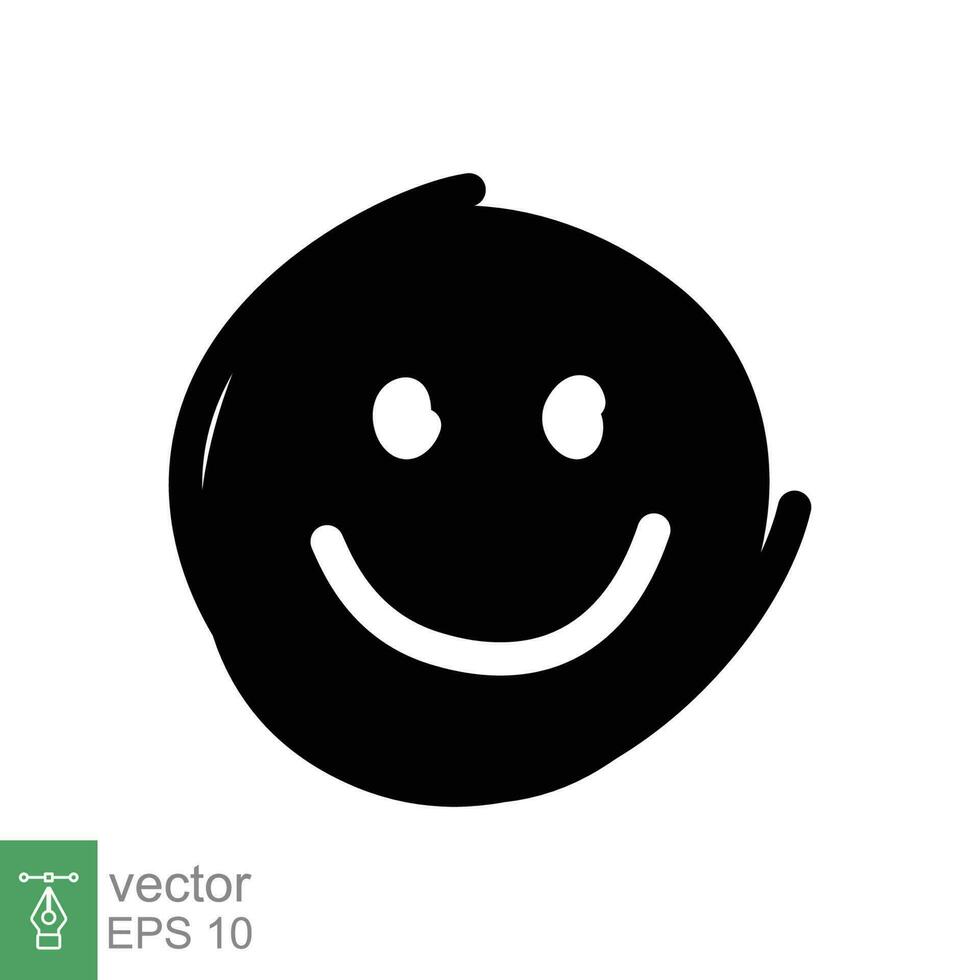 Lächeln Gesicht Symbol. einfach solide Stil. glücklich Kopf Gekritzel skizzieren, lustig, Spaß, Emotion Konzept. schwarz Silhouette, Glyphe Symbol. Vektor Symbol Illustration isoliert auf Weiß Hintergrund. eps 10.