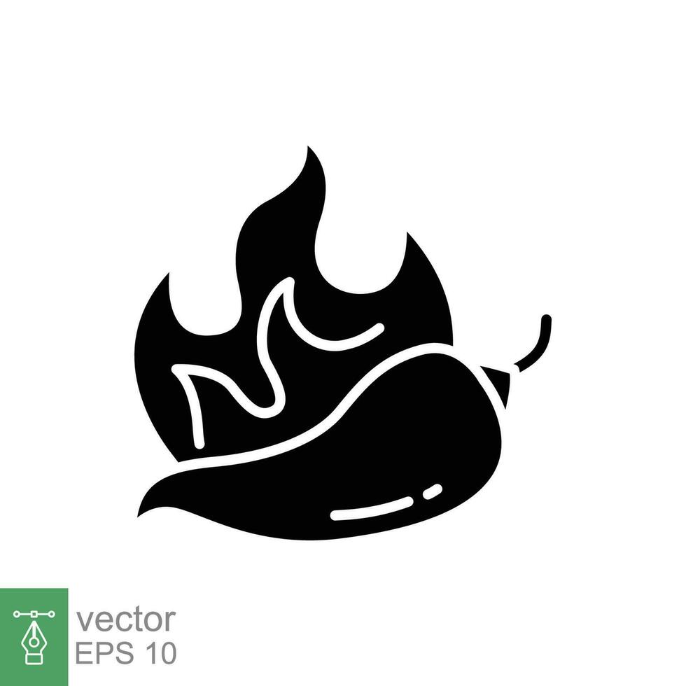 Chili Pfeffer Feuer Symbol. einfach solide Stil. Flamme, brennen, Paprika, heiß, Lagerfeuer, würzig Konzept. schwarz Silhouette, Glyphe Symbol. Vektor Symbol Illustration isoliert auf Weiß Hintergrund. eps 10.