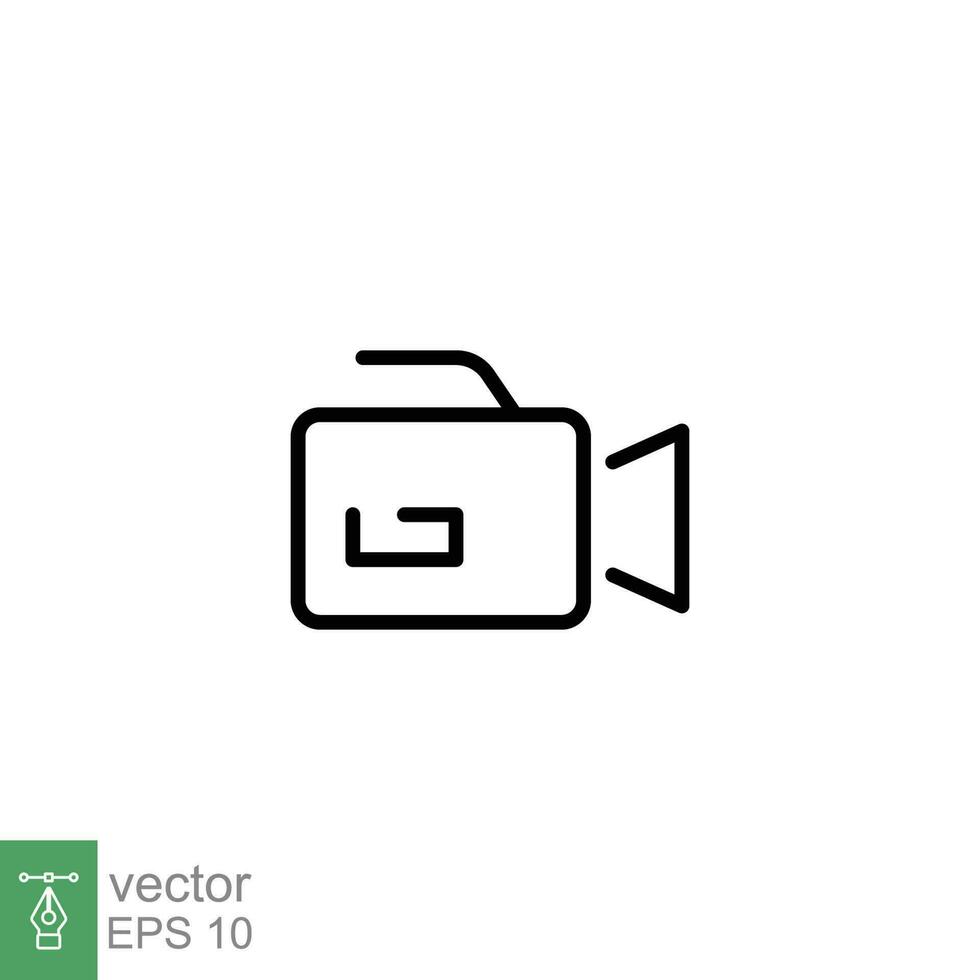 video kamera ikon. enkel översikt stil. film, filma, skjuta, fånga, videokamera, videography begrepp. tunn linje symbol. vektor symbol illustration isolerat på vit bakgrund. eps 10.