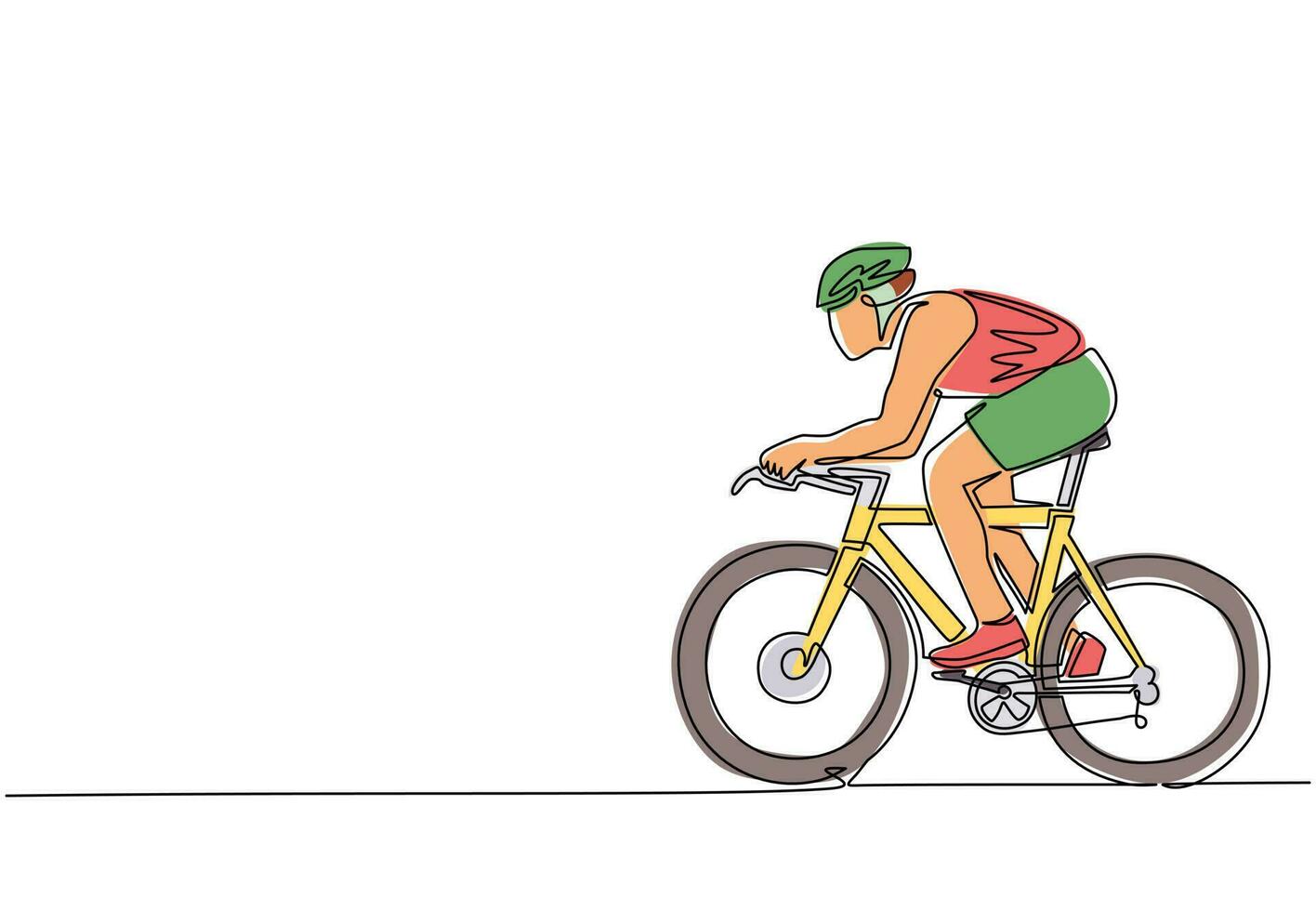 enda kontinuerlig linjeteckning ung energisk man cykelracer förbättra sin hastighet på träningspasset. racing cyklist koncept. hälsosam cykling sportevenemang. dynamisk en rad rita grafisk design vektor