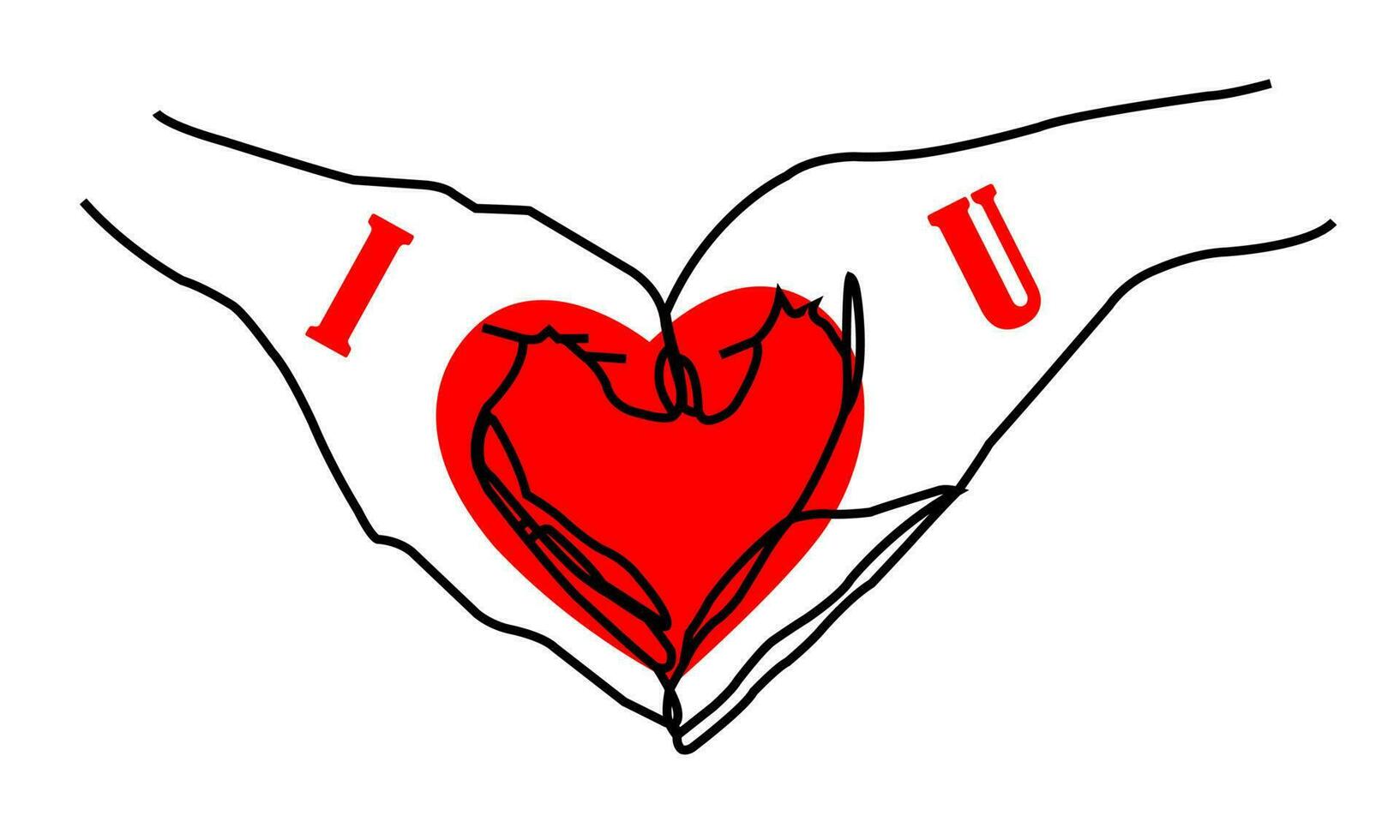 två händer i de form av en kärlek symbol på en vit bakgrund. positiv känslor på valentines dag. vektor