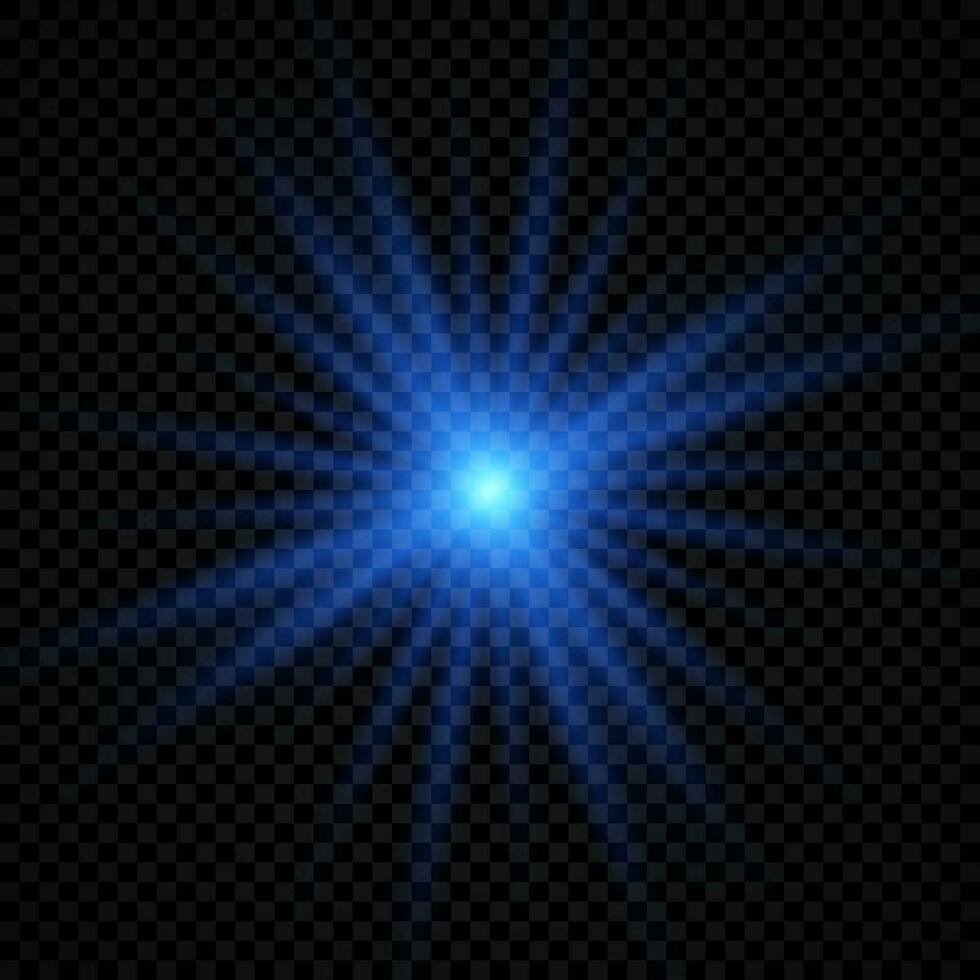 Lichteffekt von Lens Flares. Blau leuchtende Lichter Starburst-Effekte mit Funkeln vektor