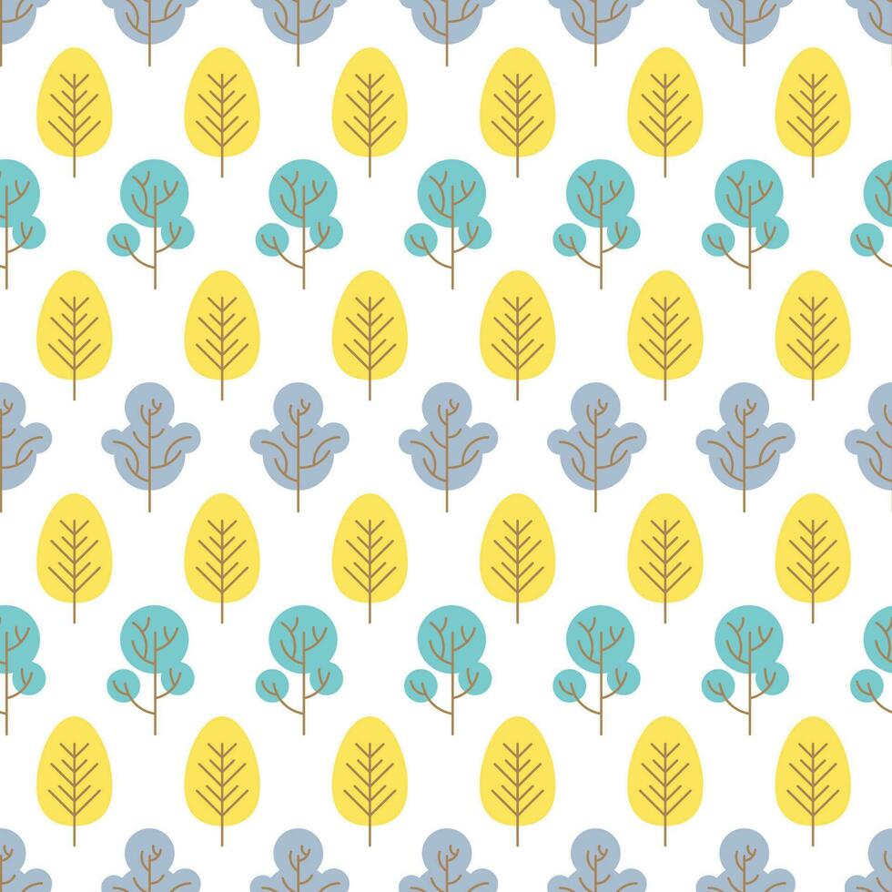 nahtloses Muster mit farbigen Bäumen auf weißem Hintergrund. Vektor-Illustration. vektor