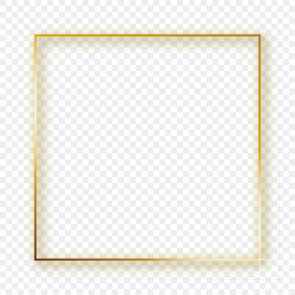 Gold glühend Platz Rahmen mit Schatten isoliert auf Hintergrund. glänzend Rahmen mit glühend Auswirkungen. Vektor Illustration.