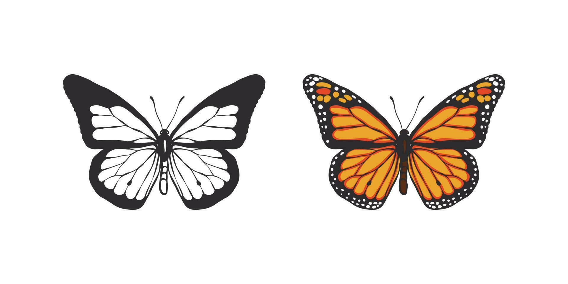 Schmetterlinge Symbole. Hand gezeichnet Schmetterling Konturen. Schmetterling Flügel. Vektor skalierbar Grafik