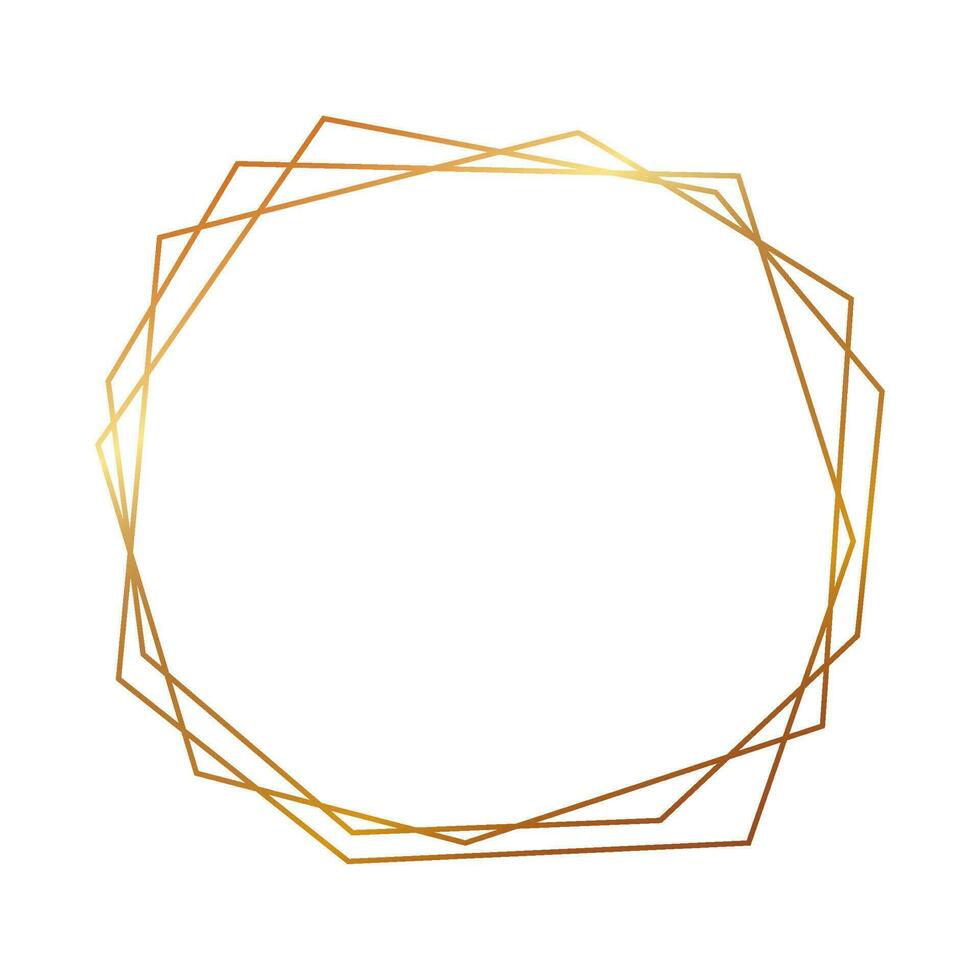 Gold geometrisch polygonal Rahmen mit leuchtenden Auswirkungen isoliert auf Weiß Hintergrund. leeren glühend Kunst Deko Hintergrund. Vektor Illustration.