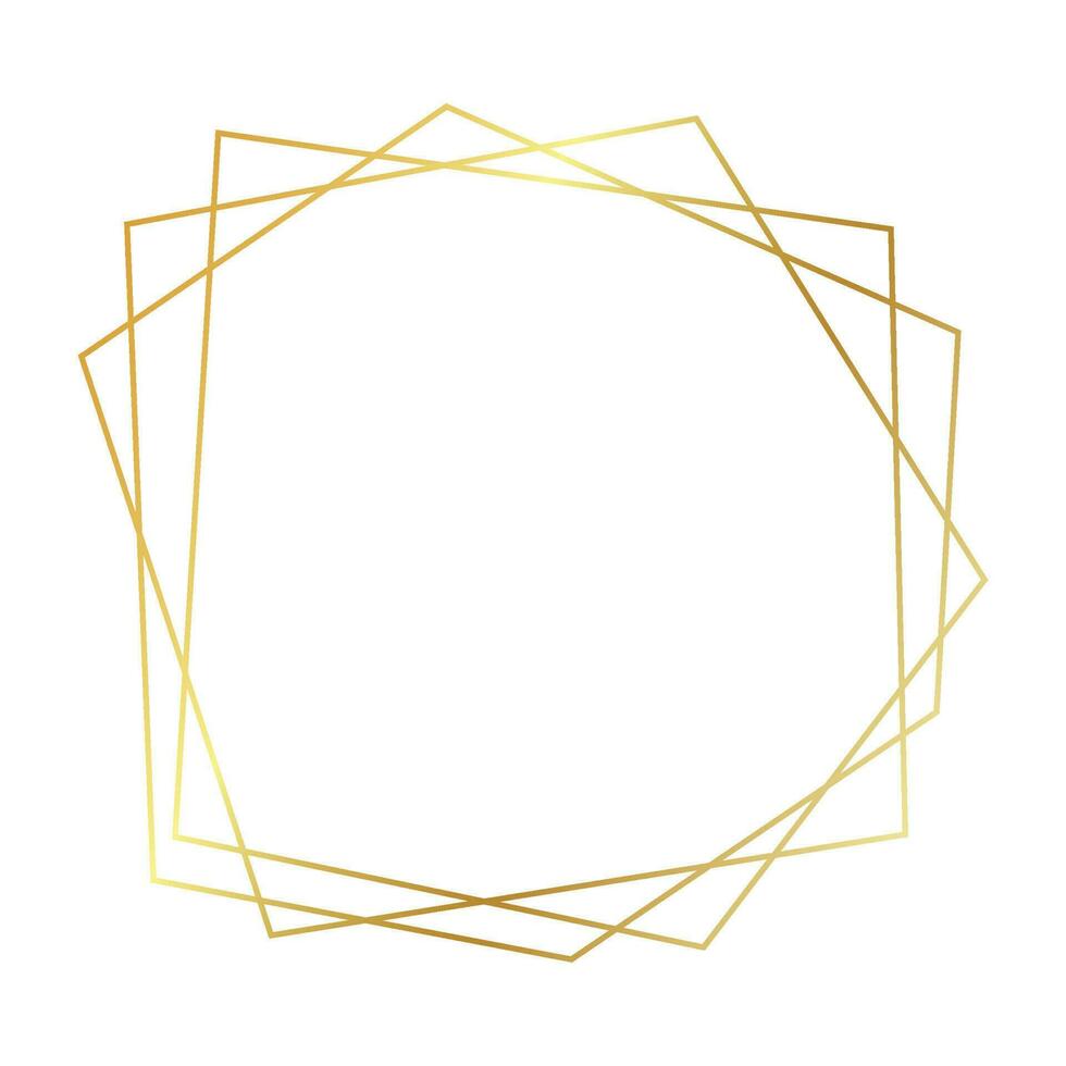 Gold geometrisch polygonal Rahmen mit leuchtenden Auswirkungen isoliert auf Weiß Hintergrund. leeren glühend Kunst Deko Hintergrund. Vektor Illustration.