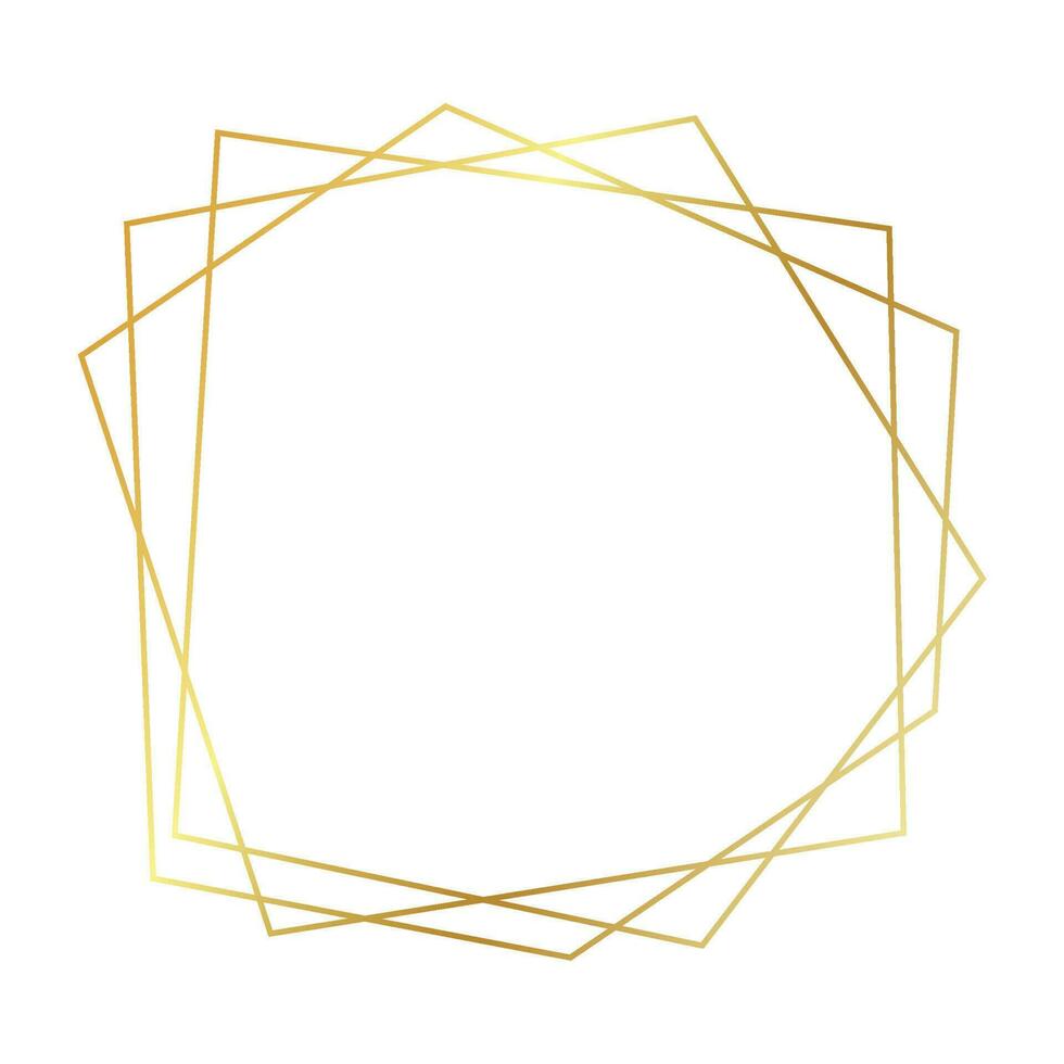 guld geometrisk polygonal ram med lysande effekter isolerat på vit bakgrund. tömma lysande konst deco bakgrund. vektor illustration.