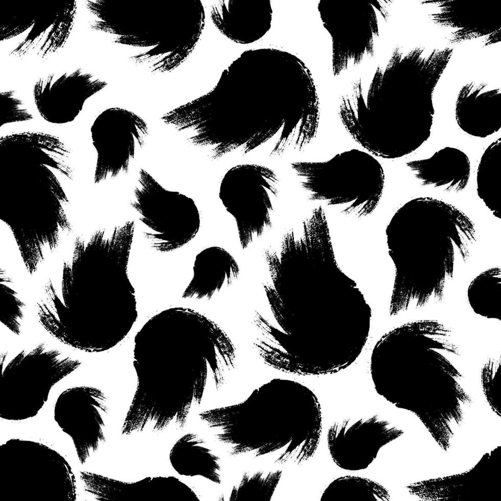 nahtlos Muster mit schwarz Pinselstriche im abstrakt Formen auf Weiß Hintergrund. abstrakt Tinte Grunge Textur. Vektor Illustration