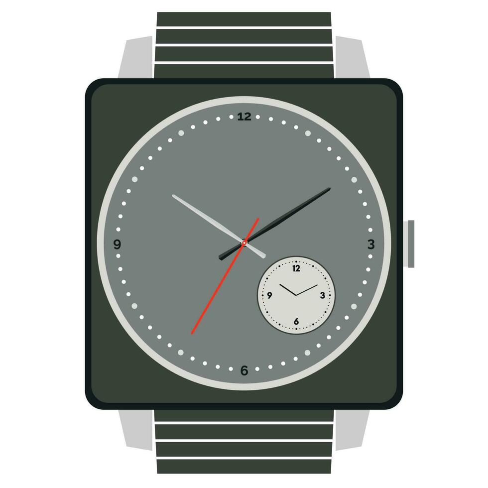 klassisch Design mechanisch Armbanduhr isoliert auf Weiß Hintergrund. Uhr Gesicht mit Stunde, Minute und zweite Hände. Vektor Illustration.