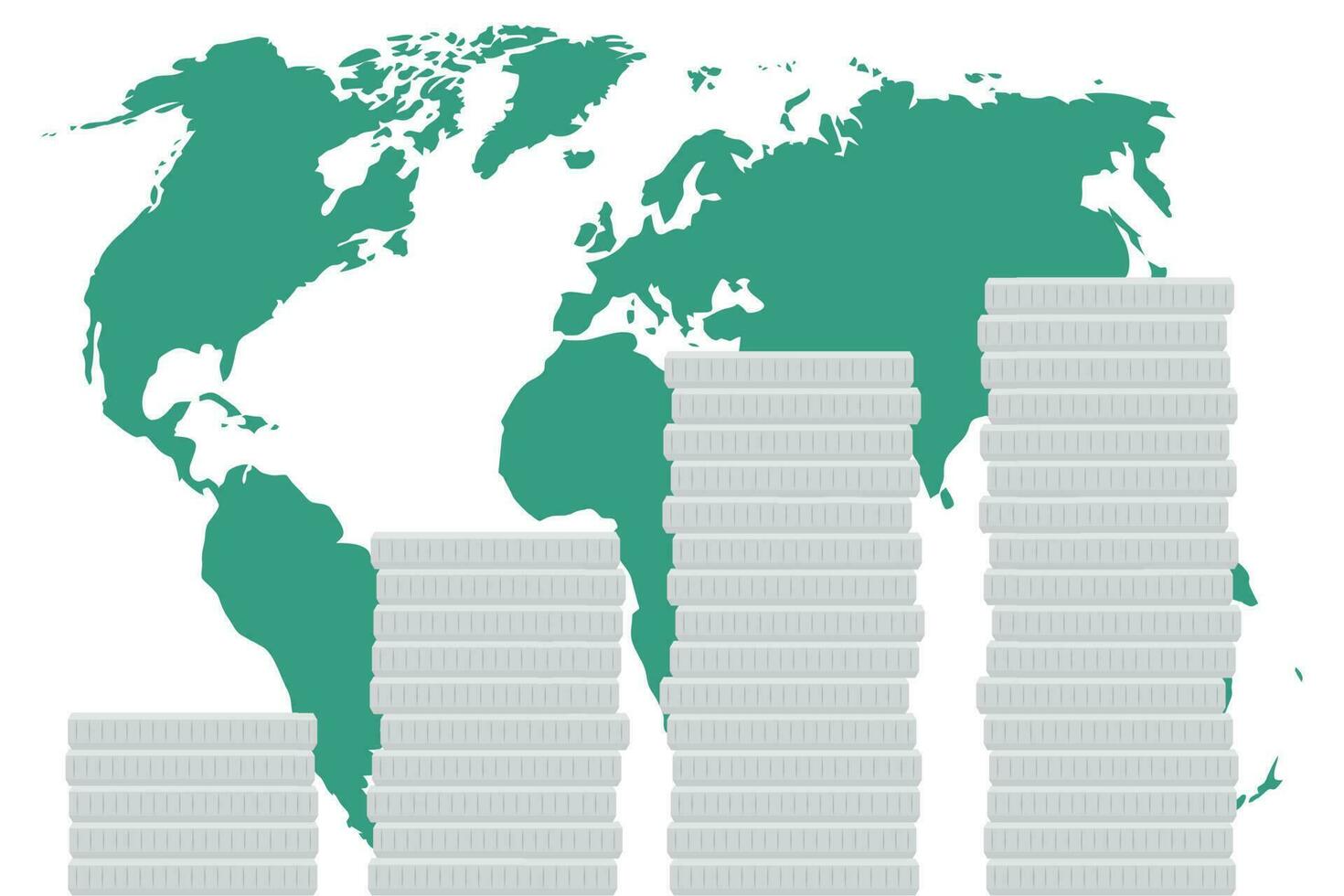 global företag finansiera Karta pengar. värld Karta och global marknadsföra begrepp, ekonomi och investering Framgång tillväxt. vektor platt design illustration