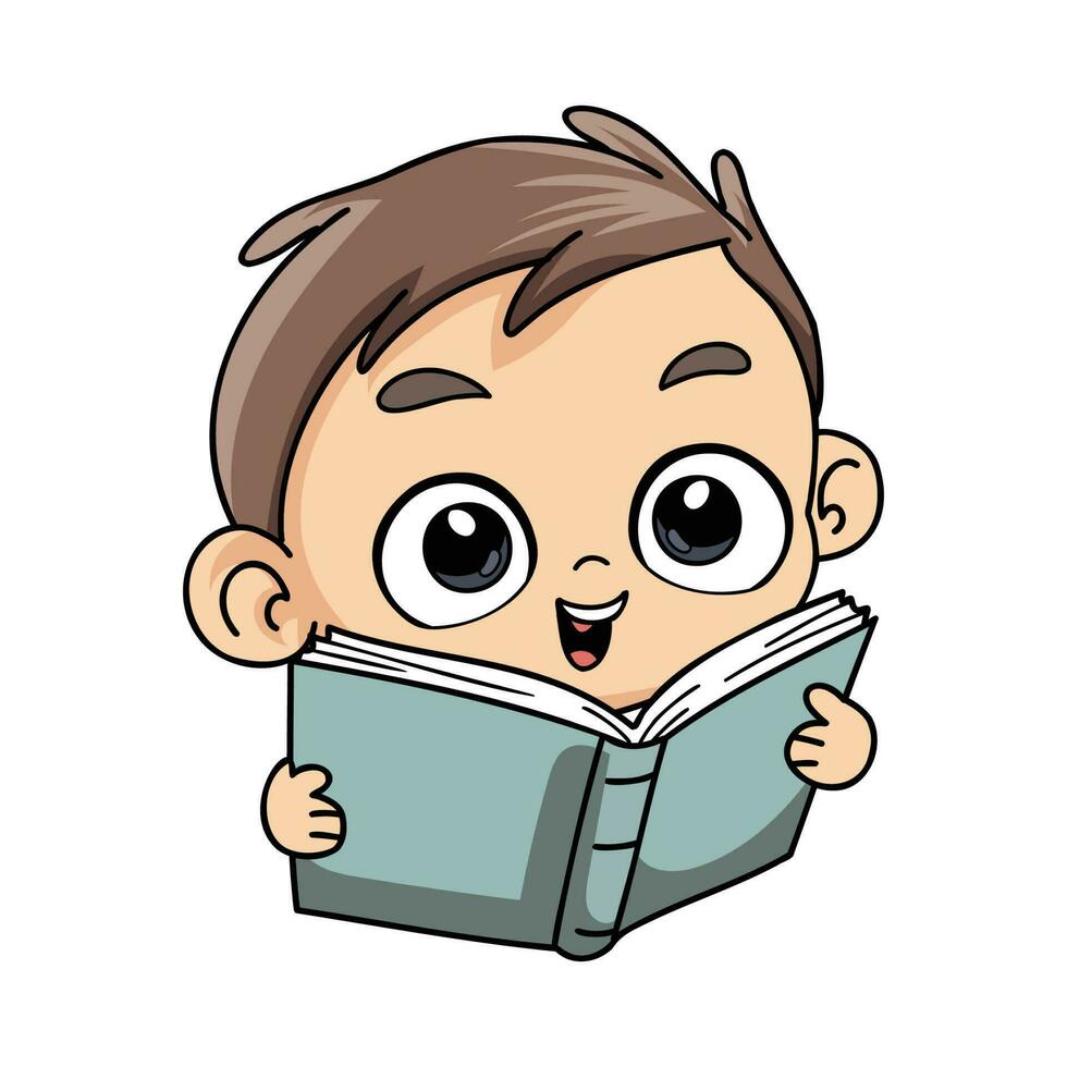 glücklich Junge lesen ein Buch Illustration im Gekritzel Stil vektor