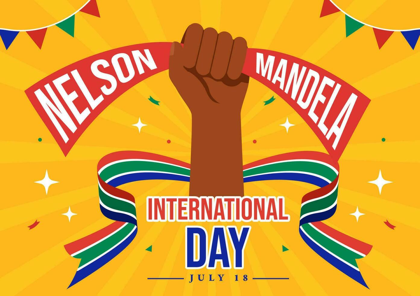 Lycklig nelson mandela internationell dag vektor illustration på 18 juli med söder afrika flagga i platt tecknad serie hand dragen landning sida mallar