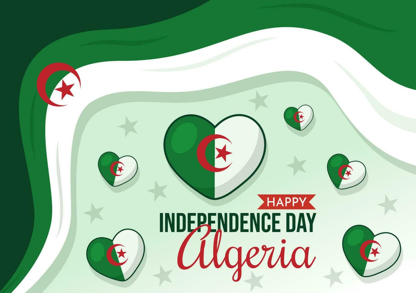 glücklich Algerien Unabhängigkeit Tag Vektor Illustration mit winken Flagge im eben Karikatur Hand gezeichnet Landung Seite Grün Hintergrund Vorlagen