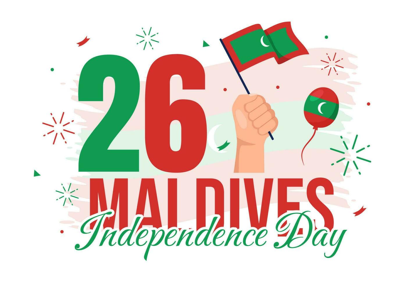 Lycklig maldiverna oberoende dag vektor illustration på 26 juli med maldivian vågig flagga i platt tecknad serie hand dragen landning sida bakgrund mallar