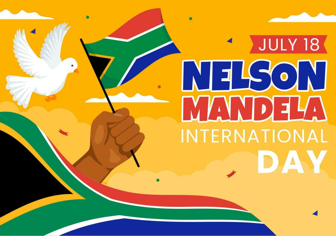 glücklich Nelson Mandela International Tag Vektor Illustration auf 18 Juli mit Süd Afrika Flagge im eben Karikatur Hand gezeichnet Landung Seite Vorlagen