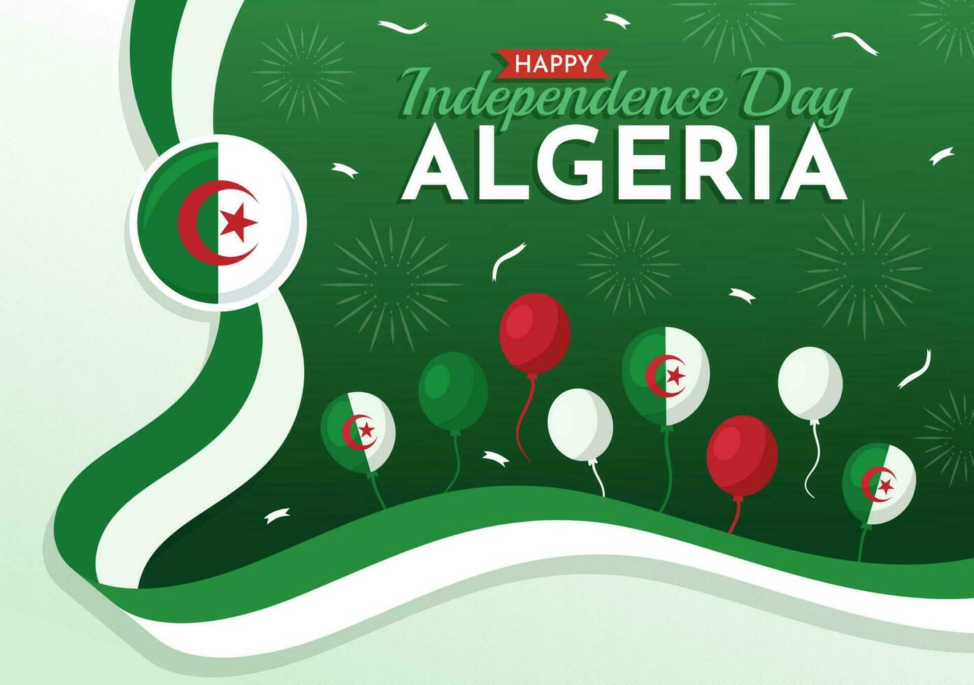glücklich Algerien Unabhängigkeit Tag Vektor Illustration mit winken Flagge im eben Karikatur Hand gezeichnet Landung Seite Grün Hintergrund Vorlagen